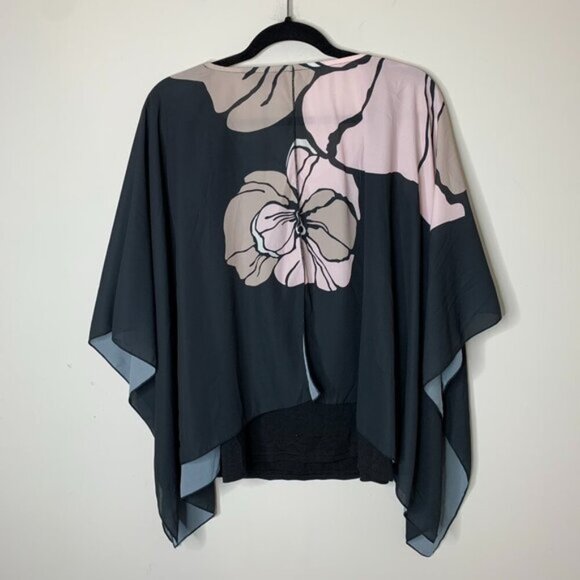 STUDIO Women's Top Blouse Y2k 2000s Floral print split back Black Size L/XL - Picture 9 of 9